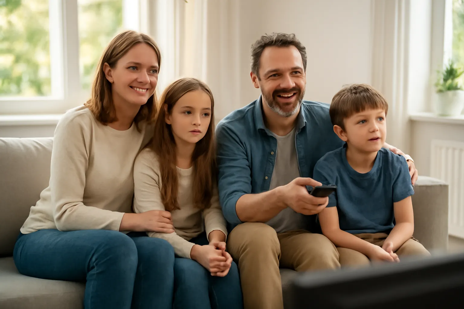 Family enjoying IPTV streaming on a smart TV