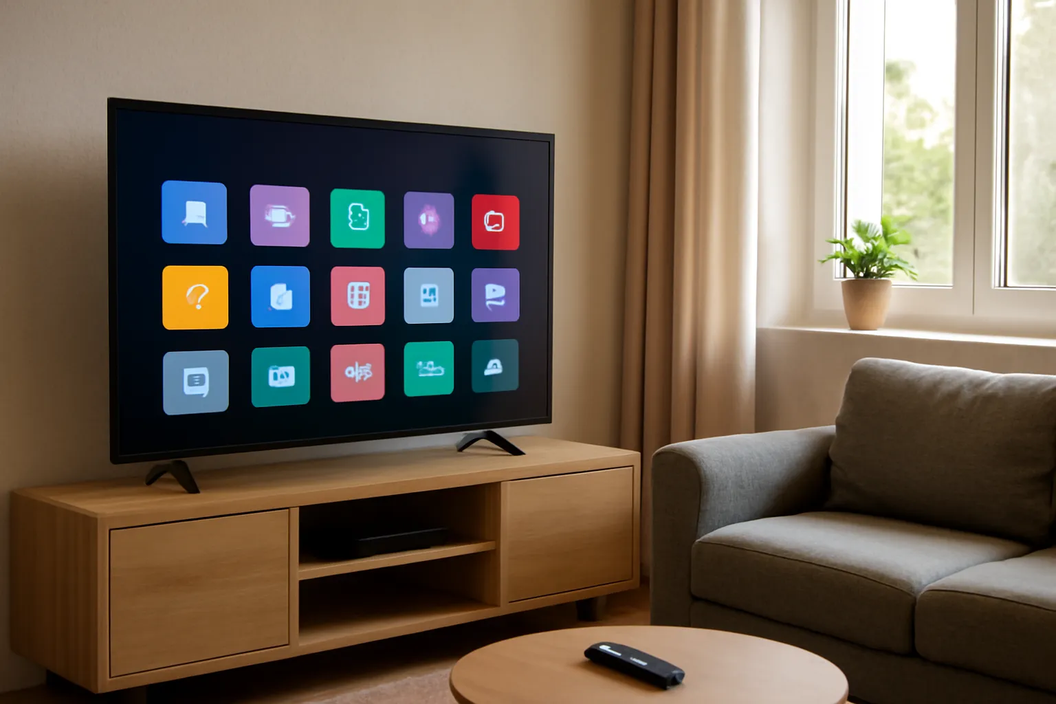 Home entertainment setup with smart TV and IPTV app