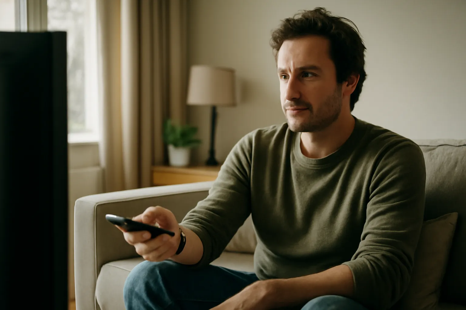 Viewer enjoying IPTV streaming comfortably at home